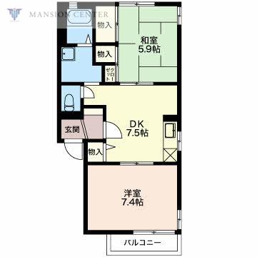 ベルシティ D(2DK/2階)の間取り写真