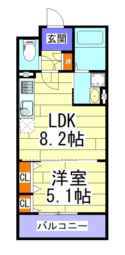 ラモーナ桃谷(1LDK/2階)の間取り写真