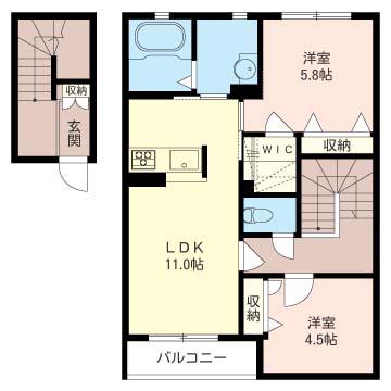 アムール D(2LDK/2階)の間取り写真