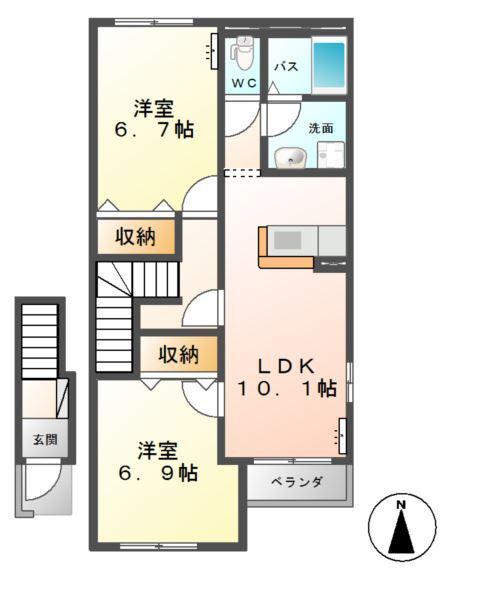 レイク・ガーデン(2LDK/2階)の間取り写真