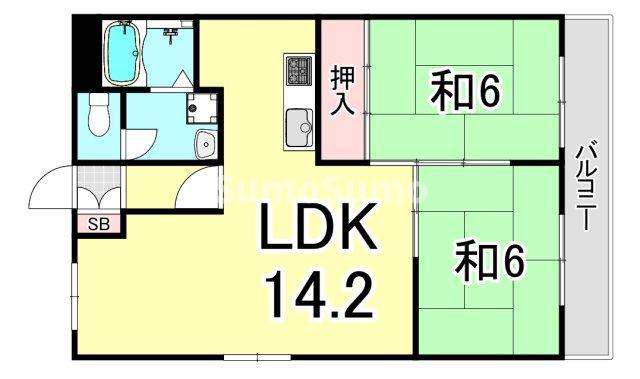 勝田ハイツ(2LDK/1階)の間取り写真