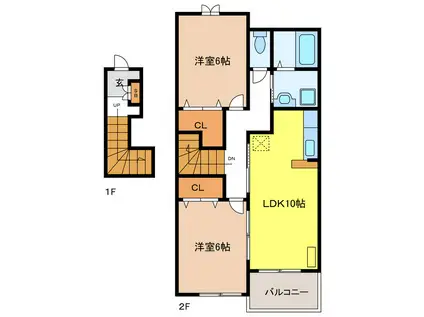 メゾン ソレイユB(2LDK/2階)の間取り写真