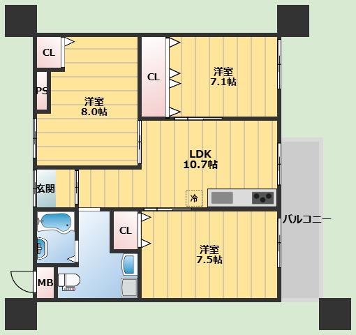 ソレーユ関西(3LDK/1階)の間取り写真