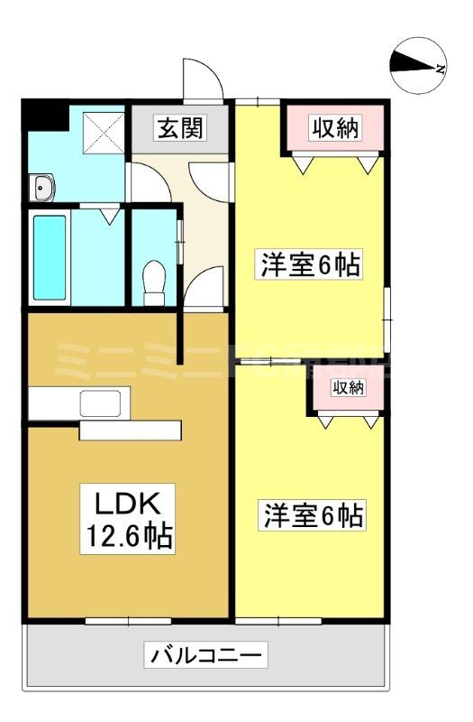 サザンクロス双太山(2LDK/3階)の間取り写真