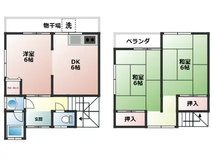 梅畑二戸一(3DK/1階)の間取り写真