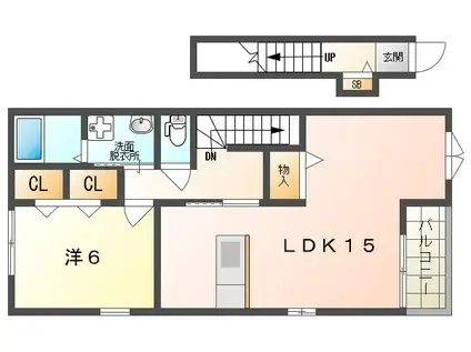 リブ・シンヴィレッジI(1LDK/2階)の間取り写真