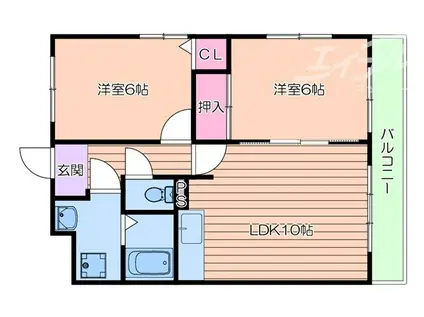 ルミエール千里山(2LDK/1階)の間取り写真