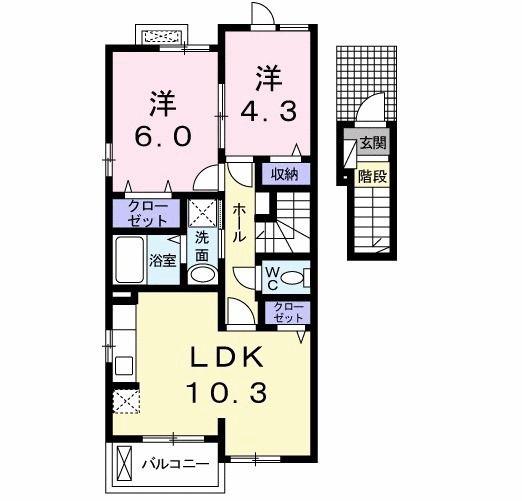 カーサ ドルミーレII(2LDK/2階)の間取り写真