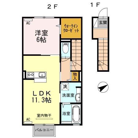 D-ROOMひまわり(1LDK/2階)の間取り写真