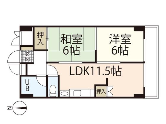 幟町熊本ビル(2LDK/6階)の間取り写真