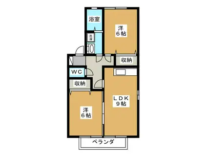 ツインズコート稲田B棟(2DK/2階)の間取り写真