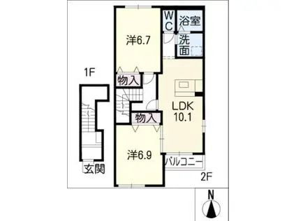 シュテルンハイムI(2LDK/2階)の間取り写真