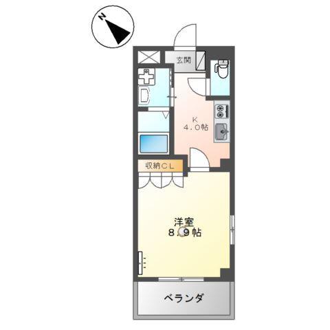 ディスティニー居能(1K/2階)の間取り写真