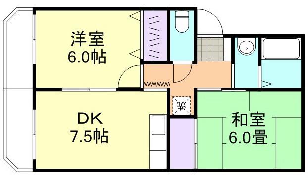 ハイコートジェム(2DK/2階)の間取り写真