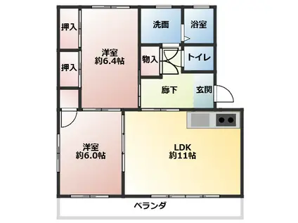 サンローゼIII(2LDK/2階)の間取り写真