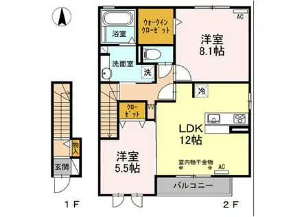 フェリーチェ ガーデン(2LDK/2階)の間取り写真