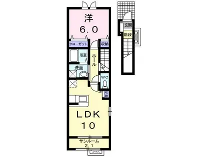 ミルキータウン城所II(1LDK/2階)の間取り写真