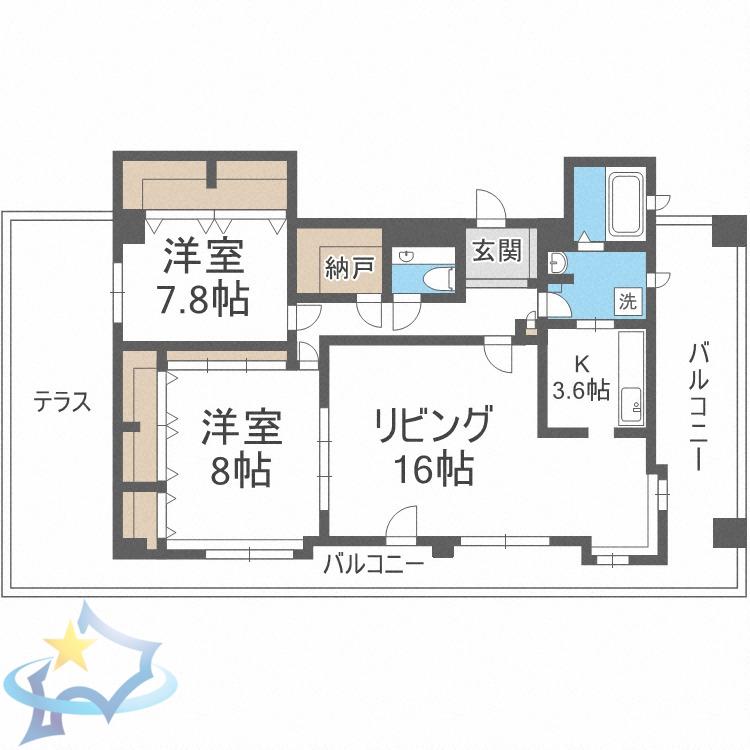 ルネサンス山鼻(2LDK/8階)の間取り写真