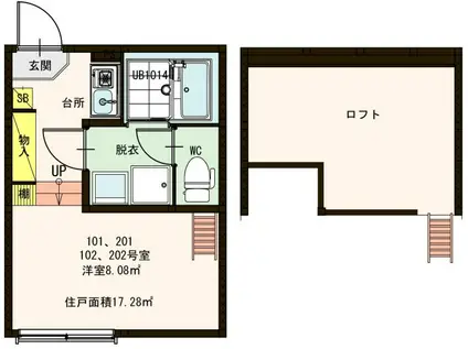 Dコート西新井(1K/2階)の間取り写真