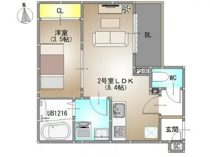 REGALEST TSUBAKIREGALEST 青江V(1LDK/3階)の間取り写真