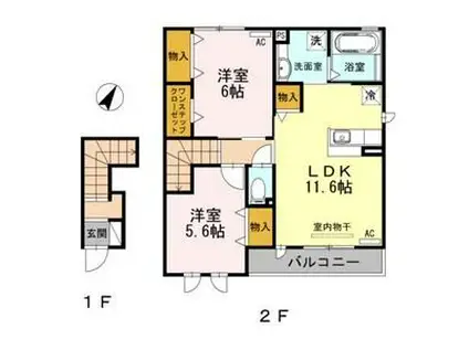 グランシャリオ A棟(2LDK/2階)の間取り写真