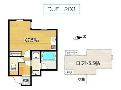 ガレリア千里山DUE DUE(ワンルーム/2階)の間取り写真