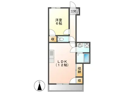 エクセル伏屋(1LDK/1階)の間取り写真