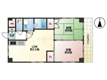 グレイスヴィラケイ(2LDK/3階)の間取り写真