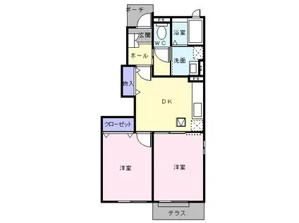 セレーノやしろB(2DK/1階)の間取り写真