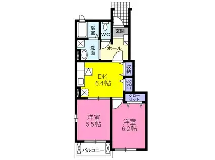 ガーデンハウスマイアミA(2DK/1階)の間取り写真