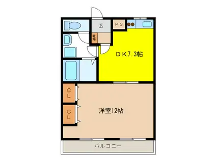 ケントハウス(1DK/2階)の間取り写真