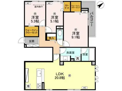 D-ROOM大路(3LDK/3階)の間取り写真