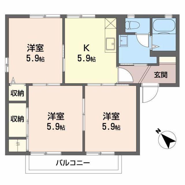 アレーゼ I(3K/2階)の間取り写真