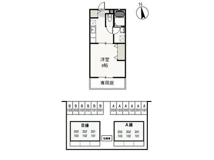 サントス青江B(1K/1階)の間取り写真