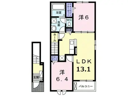 東風レジデンス A(2LDK/2階)の間取り写真