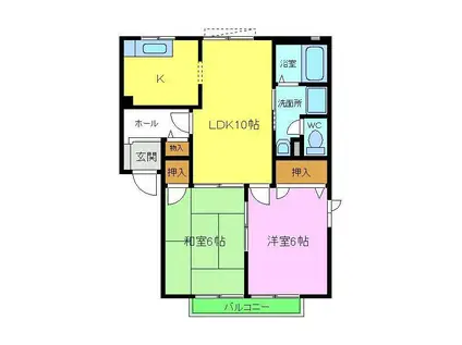 コーポ ルミエ B棟(2DK/1階)の間取り写真