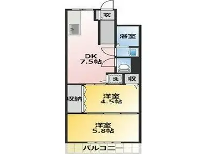 ハイデンス伊代(2DK/4階)の間取り写真