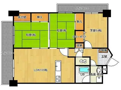 サンハイツカラトピア(3LDK/7階)の間取り写真