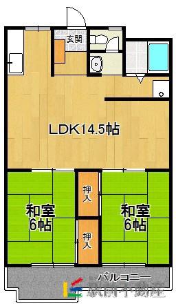 サンハイツ高辻(2LDK/2階)の間取り写真