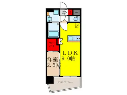 プレサンス江坂ベルフィーヌ(1LDK/6階)の間取り写真