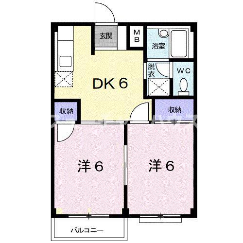 エルディム磯崎(2DK/2階)の間取り写真