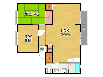 サンビレッジ渚B棟(2LDK/2階)の間取り写真