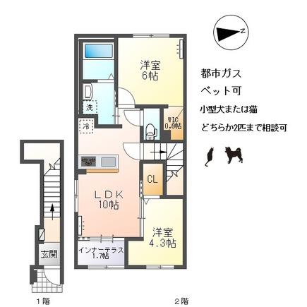 アルパインローズ C(2LDK/2階)の間取り写真