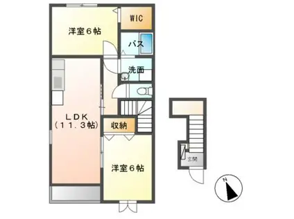 グランシャリオII A棟・B棟(2LDK/2階)の間取り写真