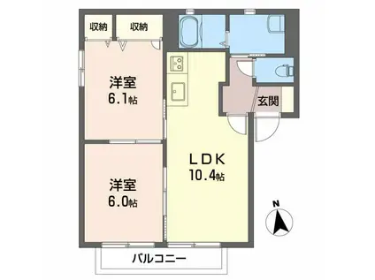 アルバトロス空港通 C棟(2LDK/2階)の間取り写真