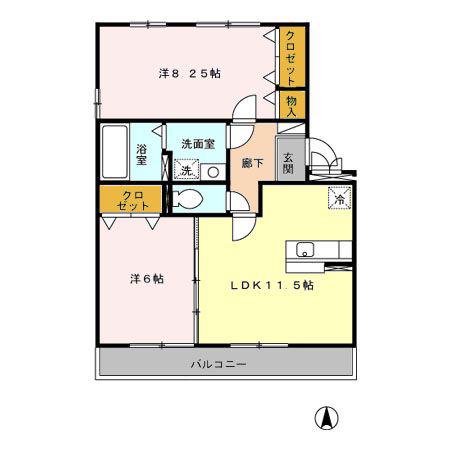 ウィスタリア(2LDK/3階)の間取り写真