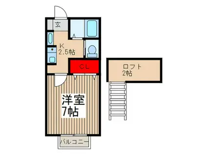 ベルテール桜(1K/2階)の間取り写真
