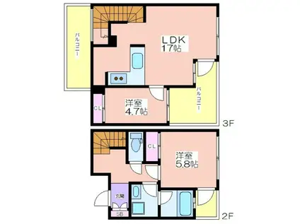 レジデンツァR(2LDK/2階)の間取り写真