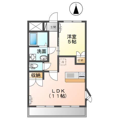 ジェミニー白銀B棟(1LDK/2階)の間取り写真