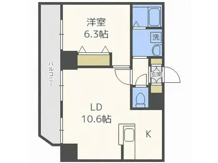 アーバンフラッツ豊平1条(1LDK/2階)の間取り写真